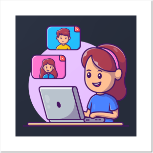 Cute girl video call cartoon Posters and Art